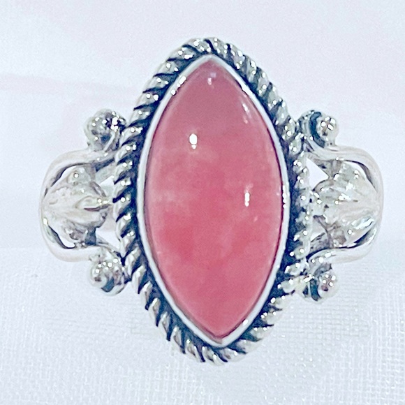 Pink Jade Solid Sterling Silver Ring